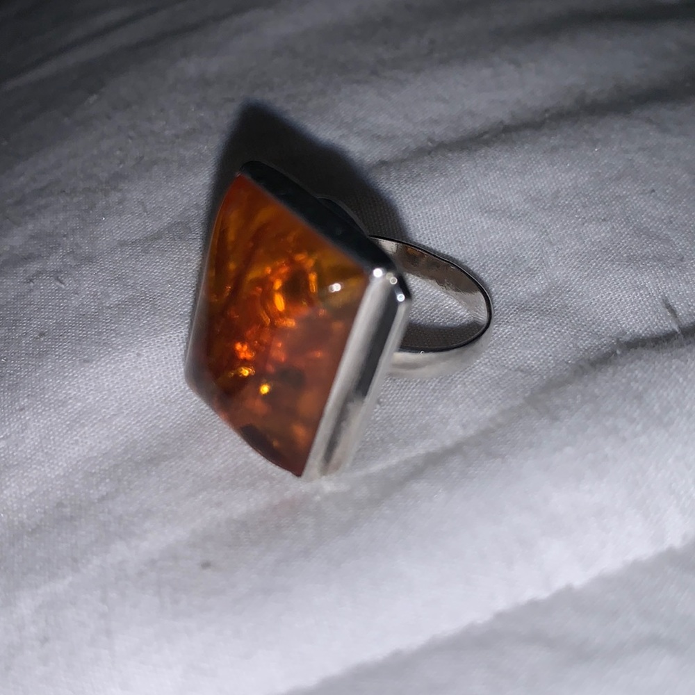 Amber Orange Brown Art Nouveau Sterling Silver ring